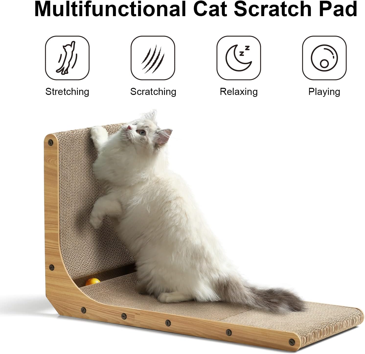 Cat Scratcher L Shape with Ball Toy for Indoor Cats