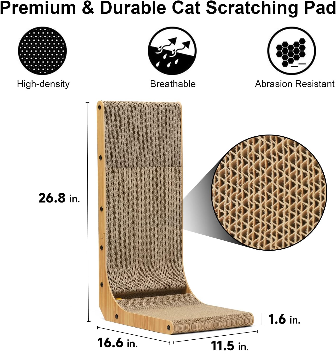 Cat Scratcher L Shape with Ball Toy for Indoor Cats